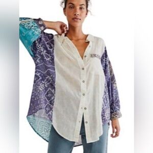 We The Free Cream and Purple Lace Top